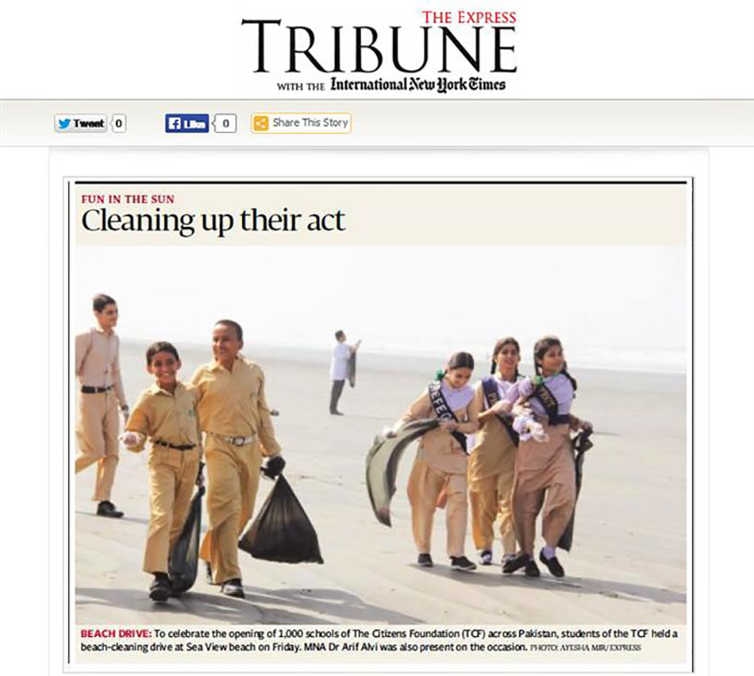 Express Tribune features TCF Beach Cleaning Activity
