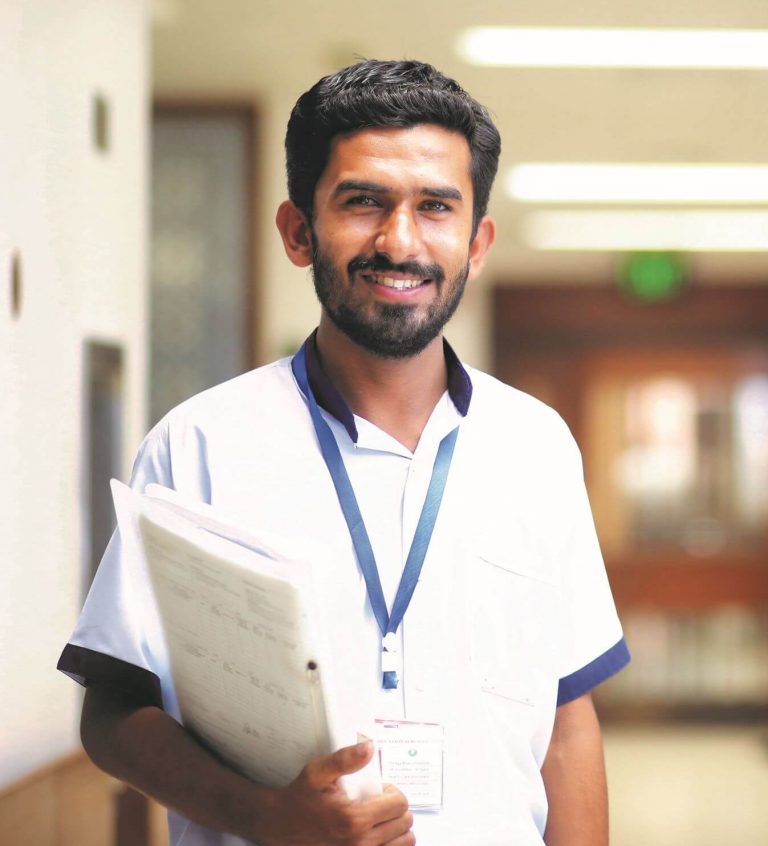 Adnan reporting to duty at the Aga Khan University Hospital, Karachi