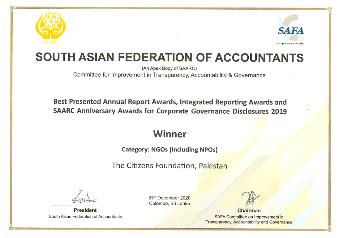 TCF receives Best Presented Annual Report Award 2019 in South Asia
